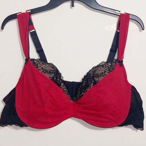 EUC Adore Me Women's Lace Clairabelle Underwire Contour Demi Plus Bra Red SZ 44D - Picture 12 of 15